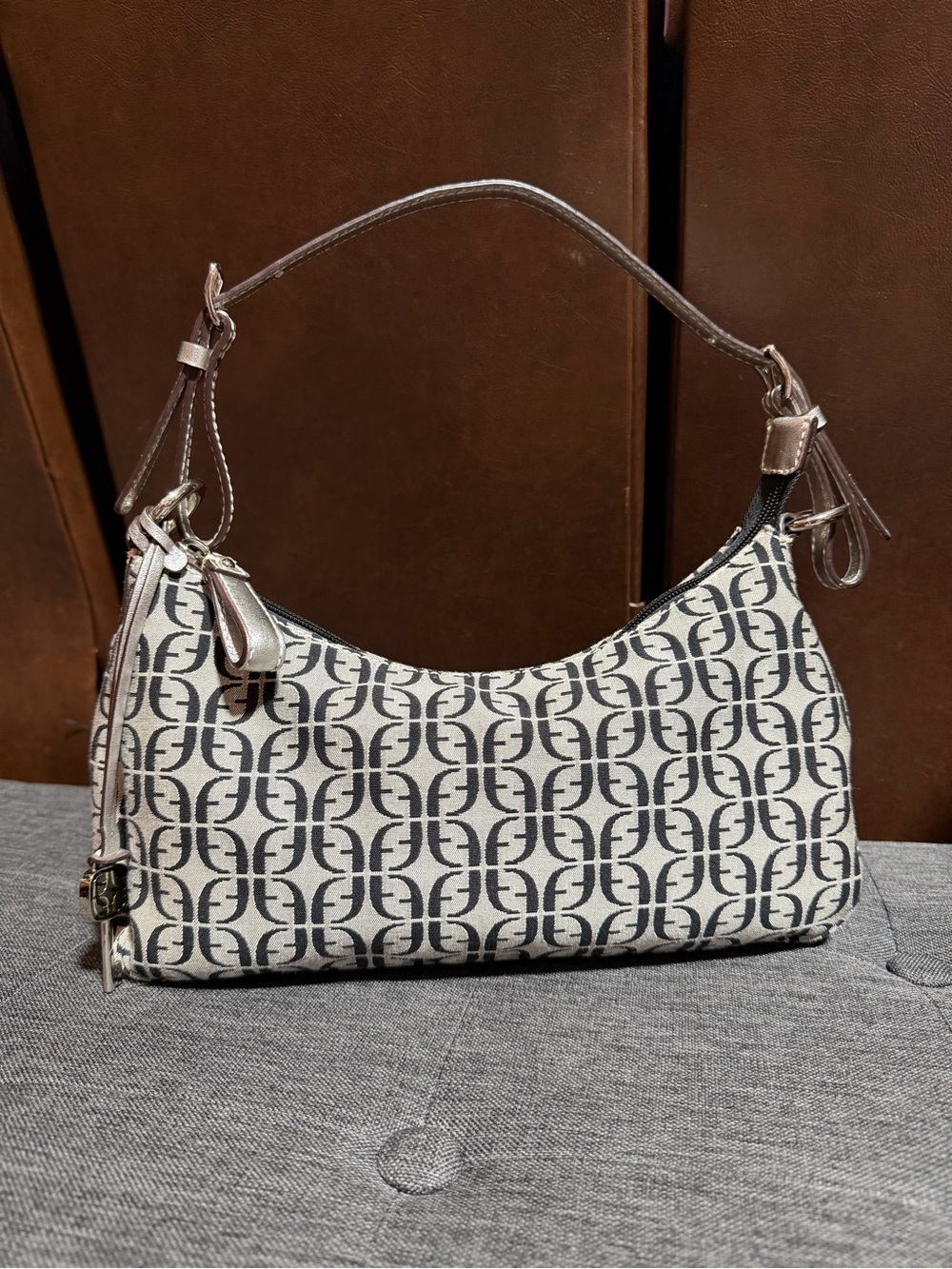 Fossil Black & Cream Logo Jacquard Shoulder Bag